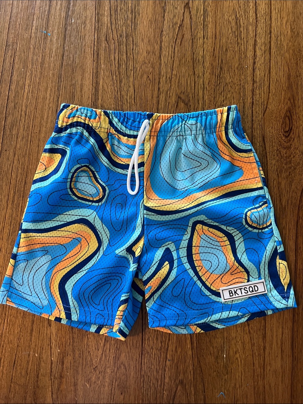 BKTSQD Youth Large Blue & Orange Swirl Patterned Shorts